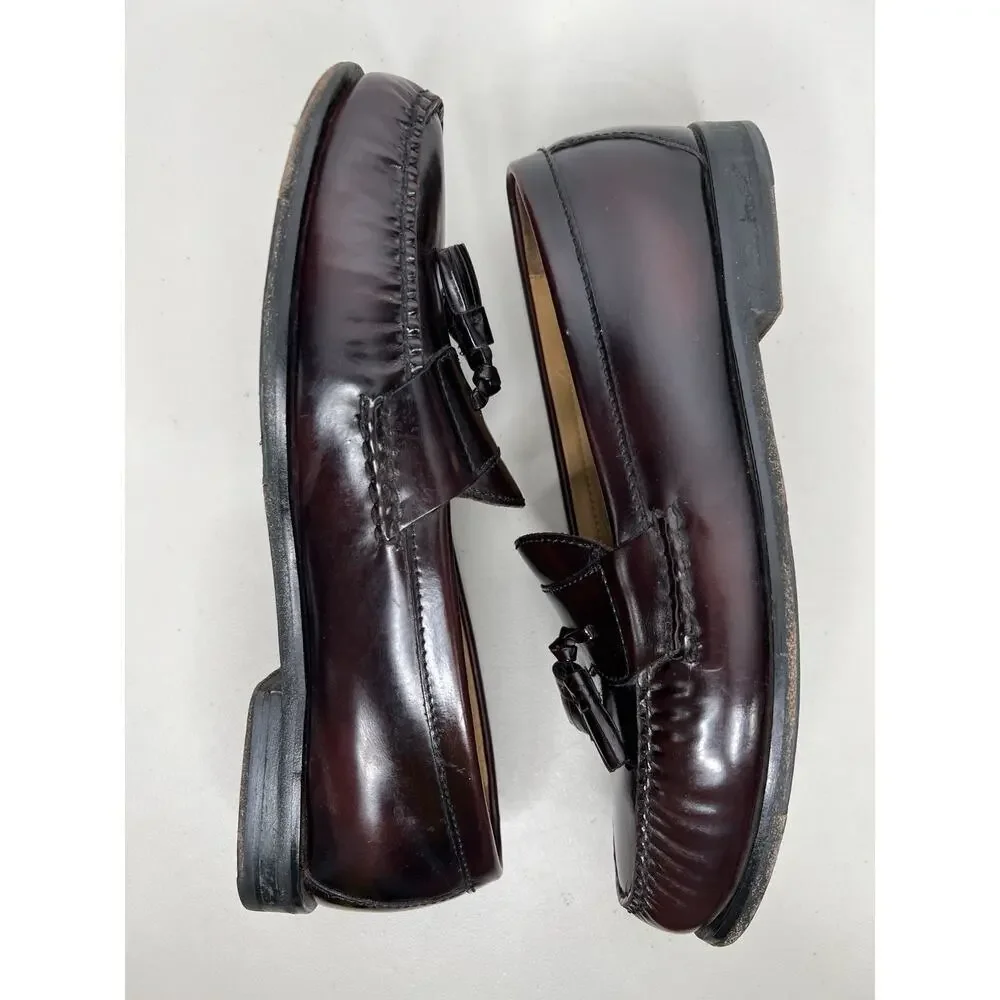 Cole Haan Mens Burgundy Tassel Loafers Leather Slip On Dress Shoes Size 9.5